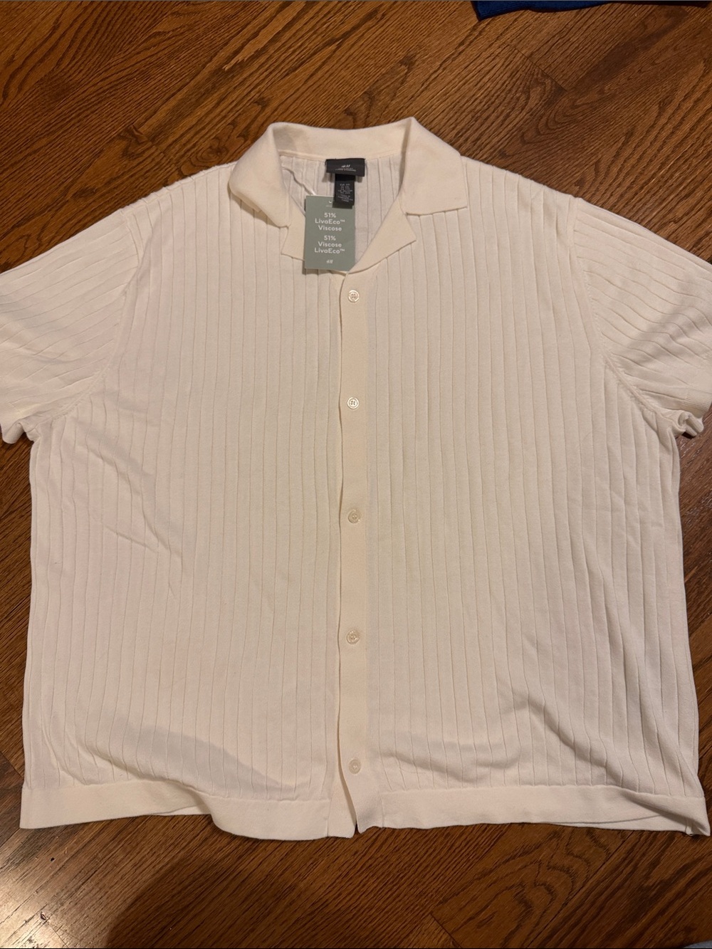 H&M cream cotton/Viscose blend ribbed knit button front short sleeve sweater XXL